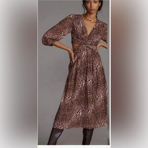 Anthropologie Ranna Gill Leopard Print Cutout Dress